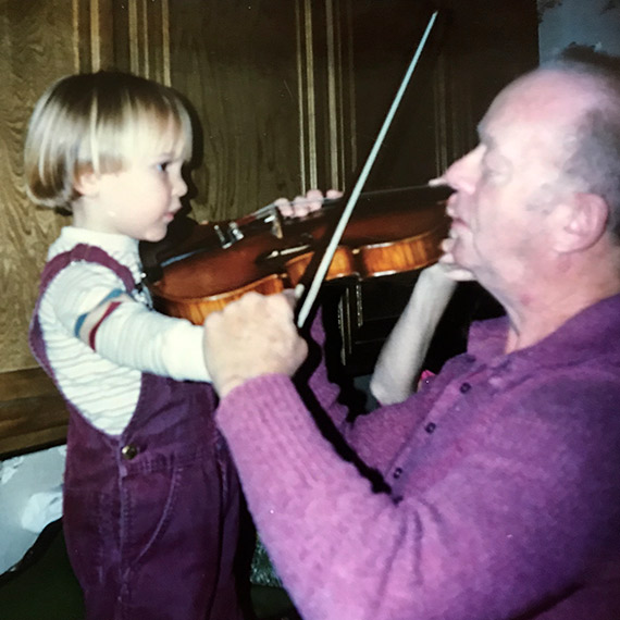 My father, nearly seventy years later, sharing his love of music with his grandson